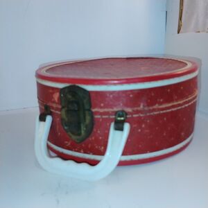 Vintage 1950s Red Toy Doll Case Oval Hardcover Suitcase  Decor cottagecore